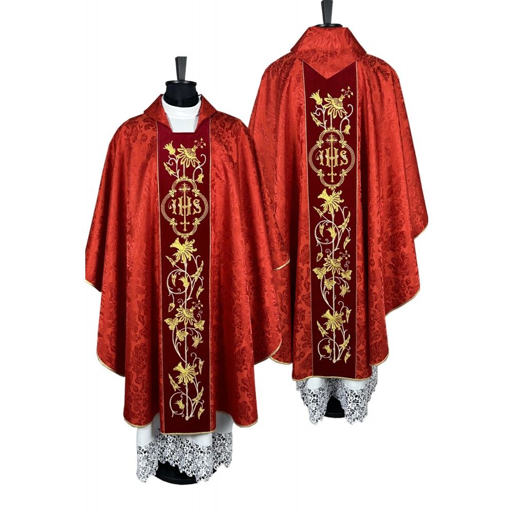 Ornat gotycki czerwony, haftowany IHS (33K) - ORNATY NA WIELKI POST - zdjęcie 4 - Ornat gotycki czerwony, haftowany IHS (33K)
