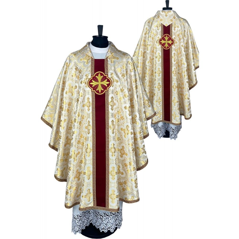 Ornat gotycki biało-złoty, haftowany (35K) - Ornaty białe/ ecru - Nowość