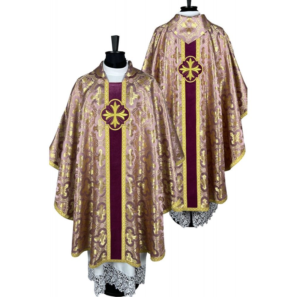 Ornat gotycki blady róż, haftowany (36K) - ORNATY NA WIELKI POST - Nowość