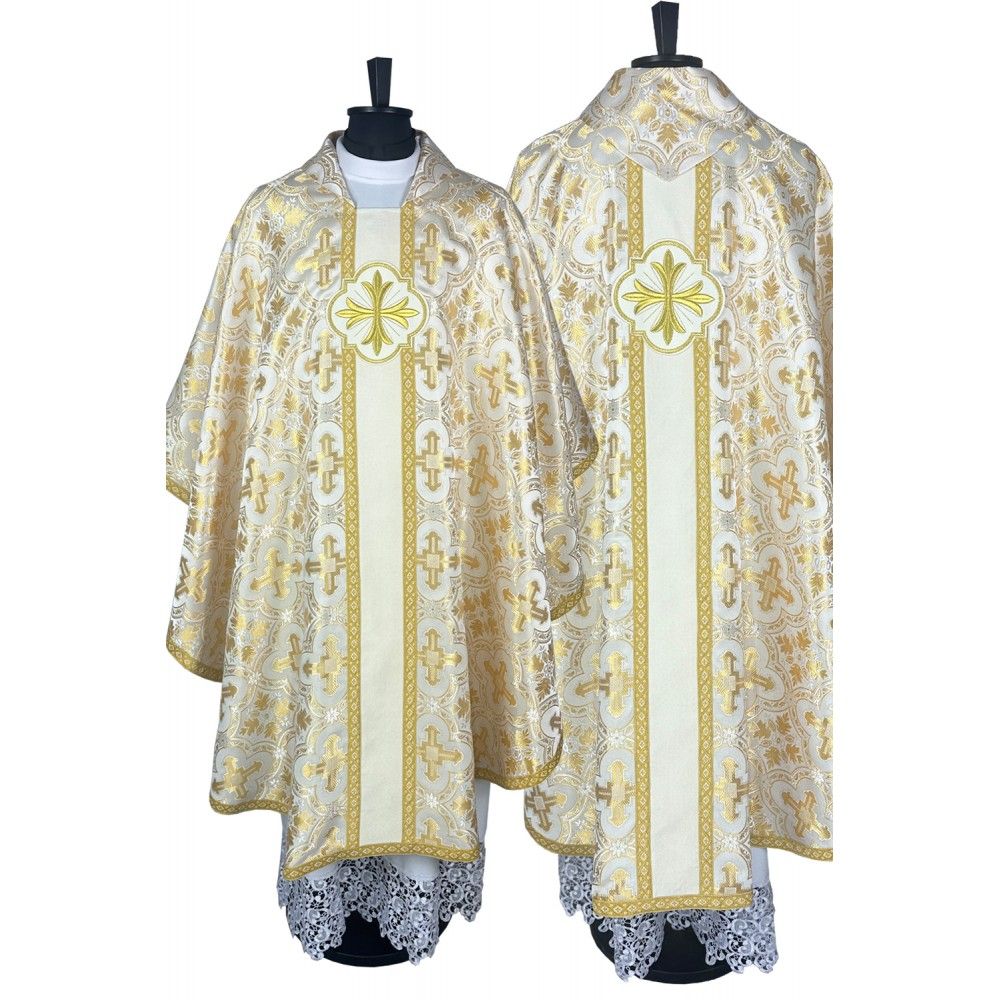 Ornat gotycki ecru/złoty, haftowany (37K) - Ornaty białe/ ecru - Nowość