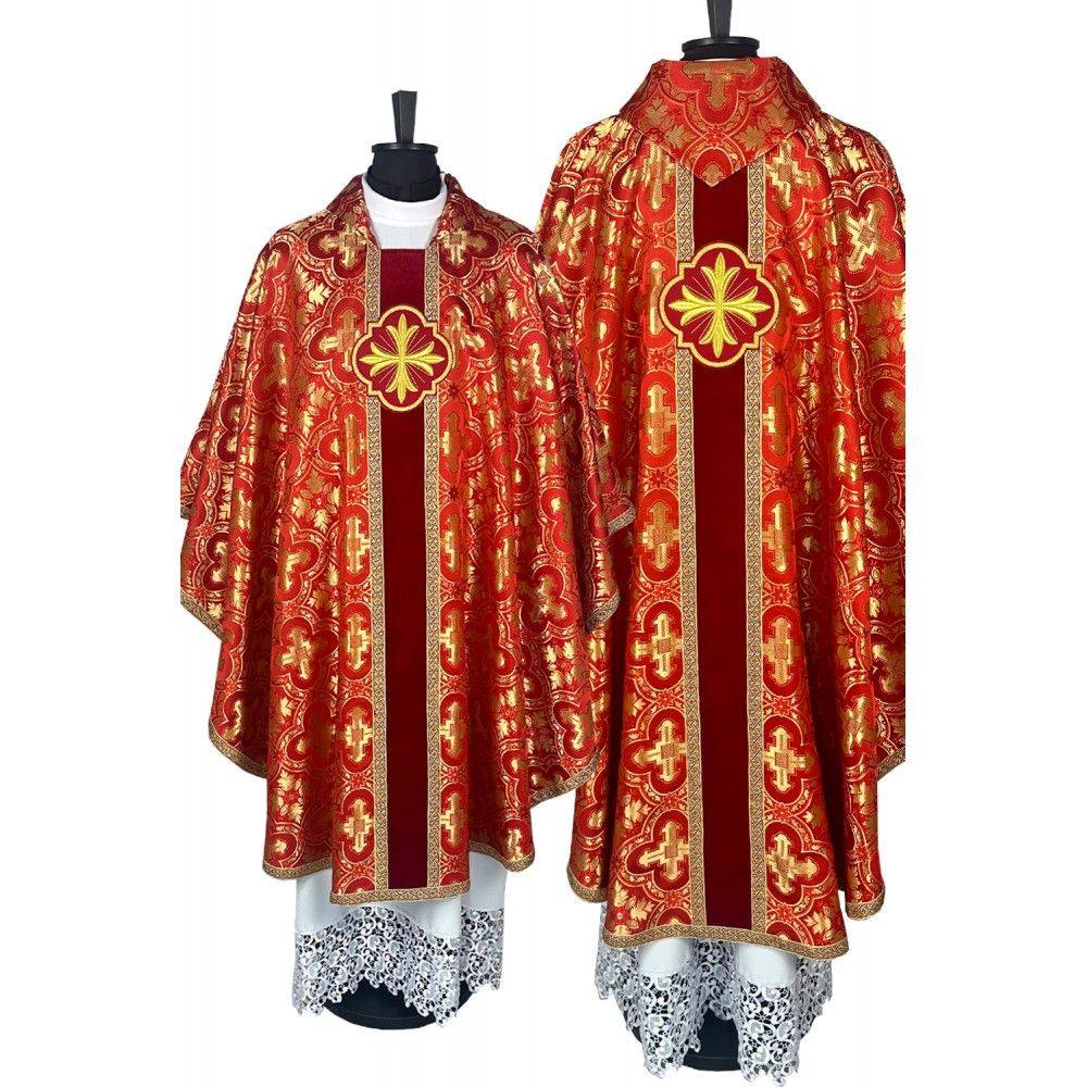 Ornat gotycki czerwony, haftowany (40K) - ORNATY NA WIELKI POST - Nowość