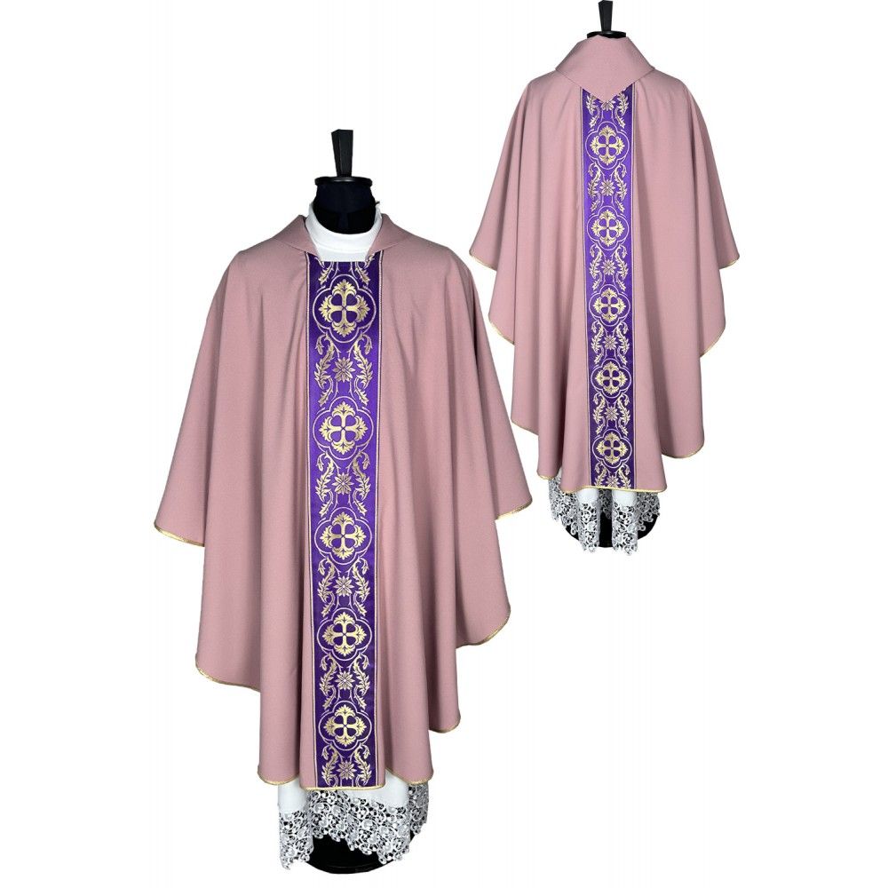 Ornat gotycki blady róż, pasy tkane (41K) - ORNATY NA WIELKI POST - Nowość