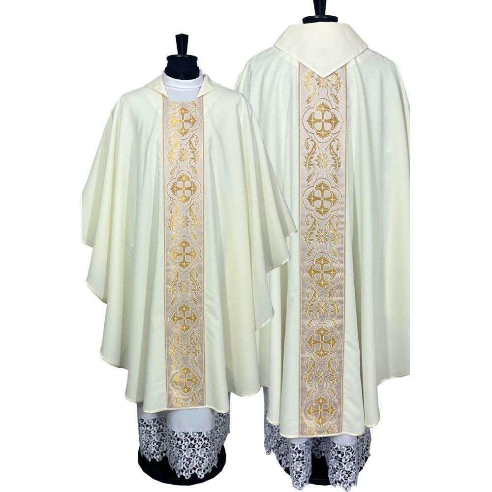 Ornat gotycki ecru, pasy tkane (42K) - Ornaty białe/ ecru - Nowość