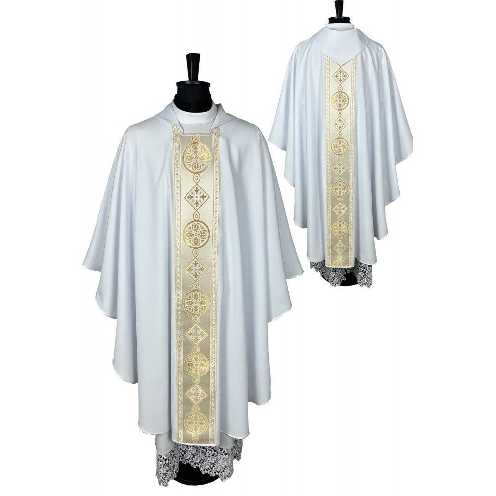 Ornat gotycki biały, pas tkany (45K) - Ornaty białe/ ecru - Nowość