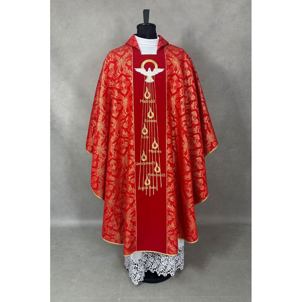 Ornat gotycki haftowany, czerwony (bierzmowanie) - Duch Święty (52K) - Ornaty czerwone - zdjęcie 2 - Ornat gotycki haftowany, czerwony (bierzmowanie) - Duch Święty (52K)