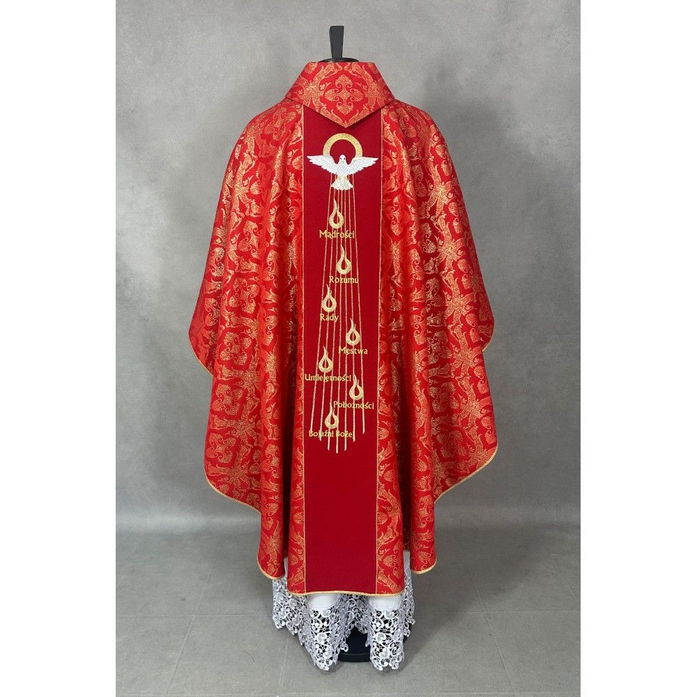 Ornat gotycki haftowany, czerwony (bierzmowanie) - Duch Święty (52K) - Ornaty czerwone - zdjęcie 3 - Ornat gotycki haftowany, czerwony (bierzmowanie) - Duch Święty (52K)