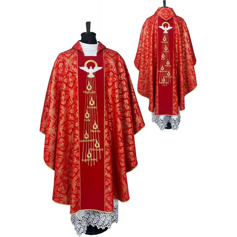 Ornat gotycki haftowany, czerwony (bierzmowanie) - Duch Święty (52K) - Ornaty czerwone - Nowość