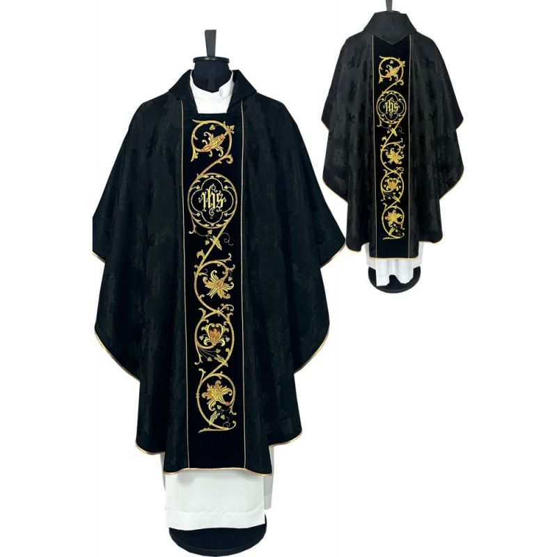 Ornat gotycki haftowany, czarny (54K) - ornaty czarne - Ornat gotycki haftowany, czarny (54K)