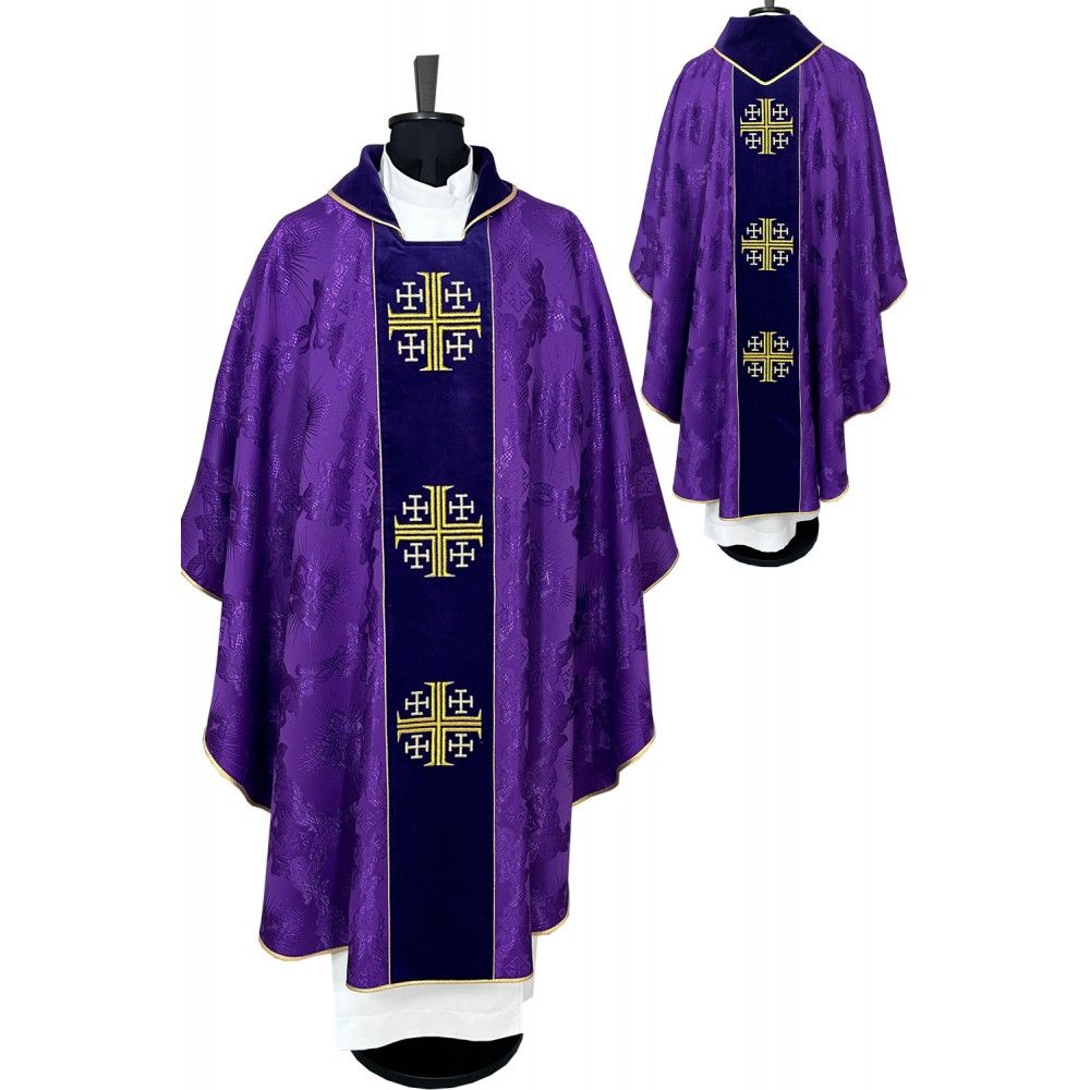 Ornat gotycki haftowany, fioletowy, pas aksamit (55K) - ORNATY NA WIELKI POST - Nowość