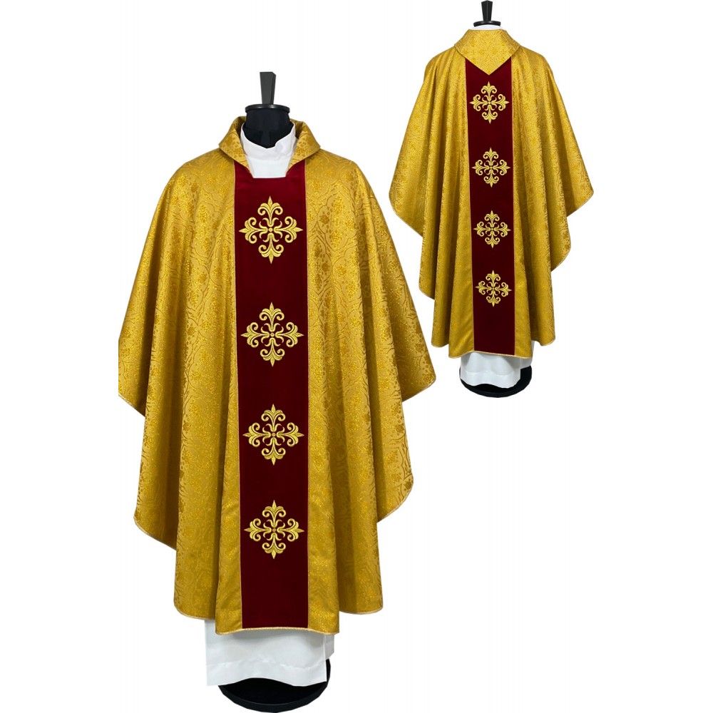 Ornat gotycki haftowany, złoty, pas aksamit (57K) - Ornaty złote/srebrne - Nowość