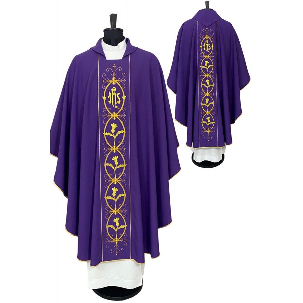 Ornat gotycki haftowany, fioletowy, strecz (59K) - ORNATY NA WIELKI POST - Nowość
