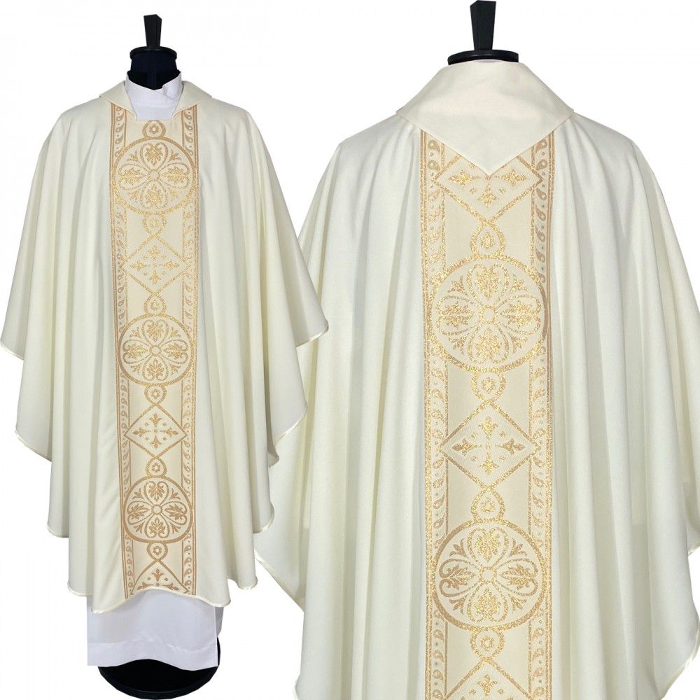 Ornat gotycki ecru, pasy tkane (61K) - Ornaty białe/ ecru - Nowość