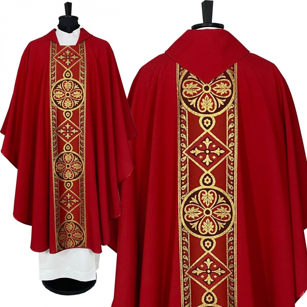 Ornat gotycki czerwony, pasy tkane (62K) - ORNATY NA WIELKI POST - Nowość