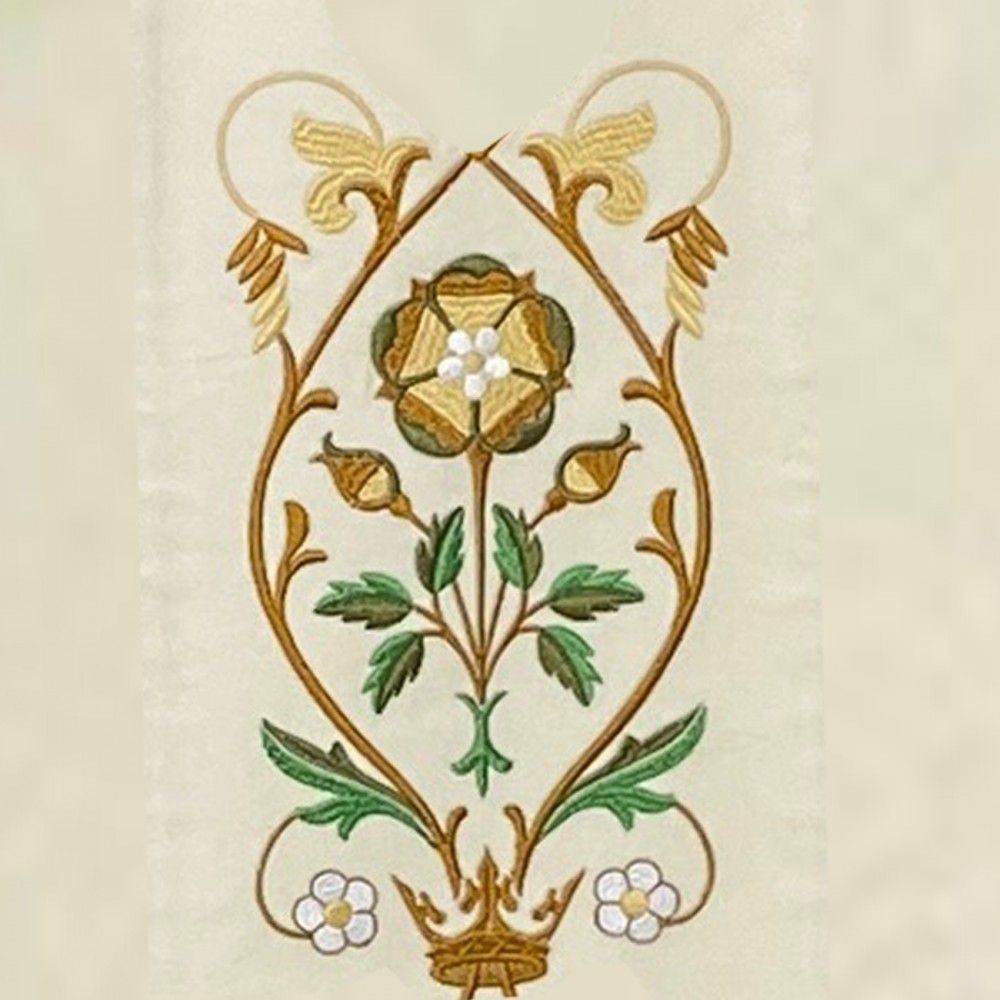 Ornat gotycki haftowany, ecru IHS (65K) - Ornaty białe/ ecru - zdjęcie 5 - Ornat gotycki haftowany, ecru IHS (65K)