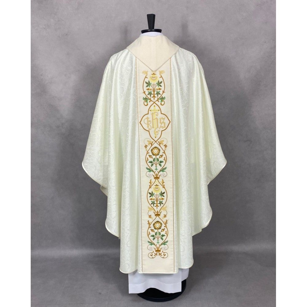 Ornat gotycki haftowany, ecru IHS (65K) - Ornaty białe/ ecru - zdjęcie 4 - Ornat gotycki haftowany, ecru IHS (65K)