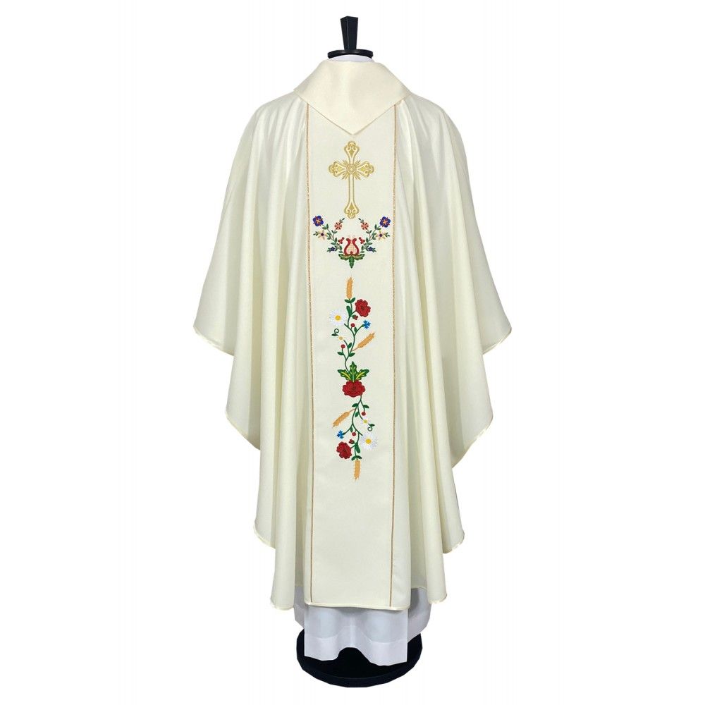 Ornat gotycki haftowany - Haft Kociewski (66K) - Ornaty białe/ ecru - zdjęcie 5 - Ornat gotycki haftowany - Haft Kociewski (66K)