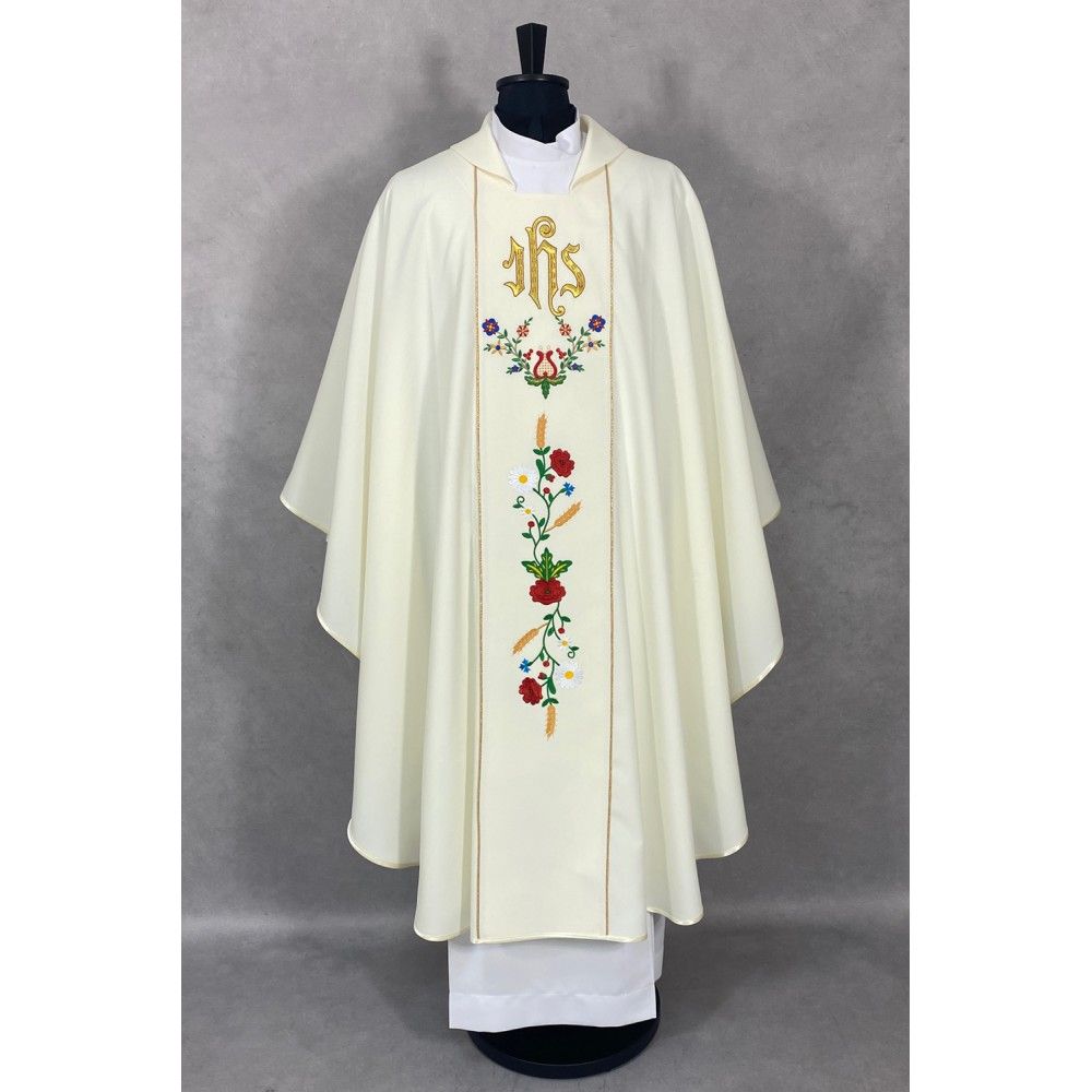 Ornat gotycki haftowany - Haft Kociewski (66K) - Ornaty białe/ ecru - zdjęcie 2 - Ornat gotycki haftowany - Haft Kociewski (66K)