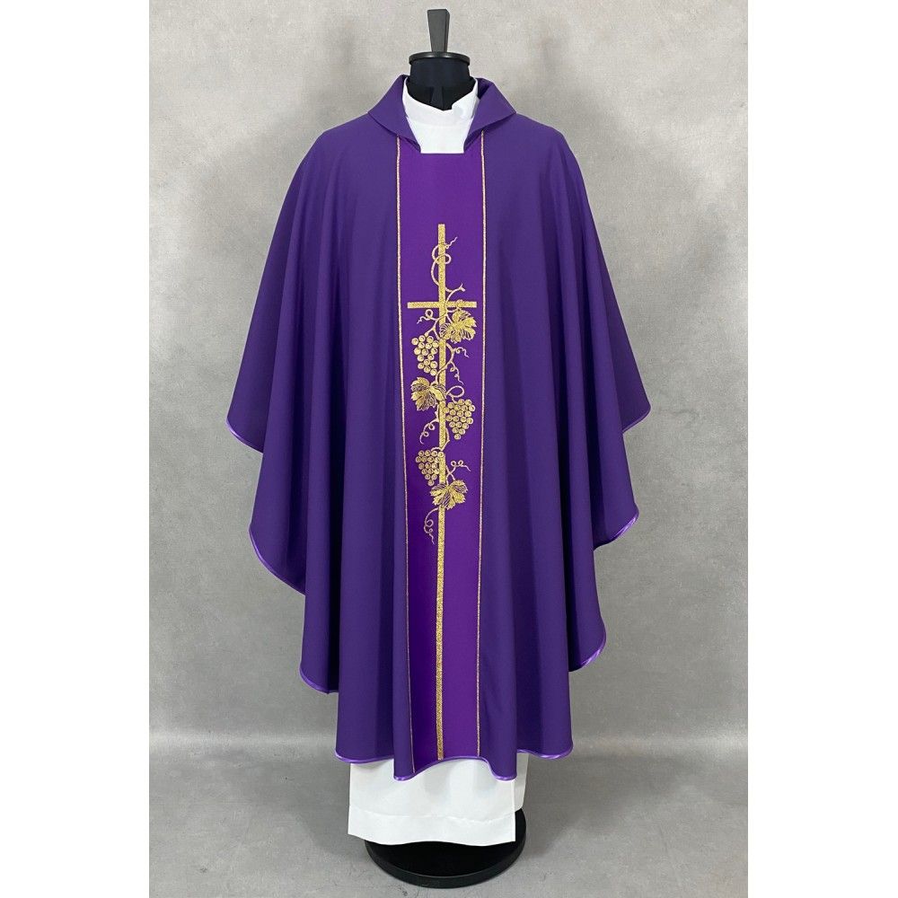 Ornat gotycki fioletowy, pasy tkane (68K) - ORNATY NA WIELKI POST - zdjęcie 2 - Ornat gotycki fioletowy, pasy tkane (68K)