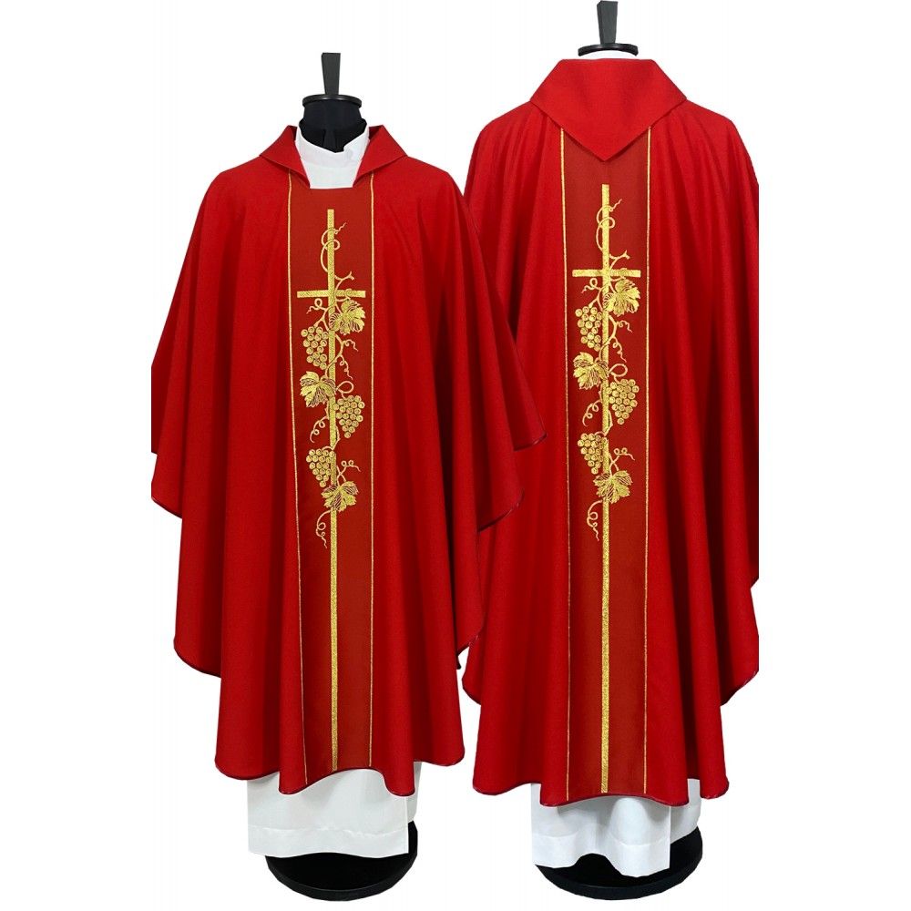 Ornat gotycki czerwony, pasy tkane (69K) - ORNATY NA WIELKI POST - Nowość