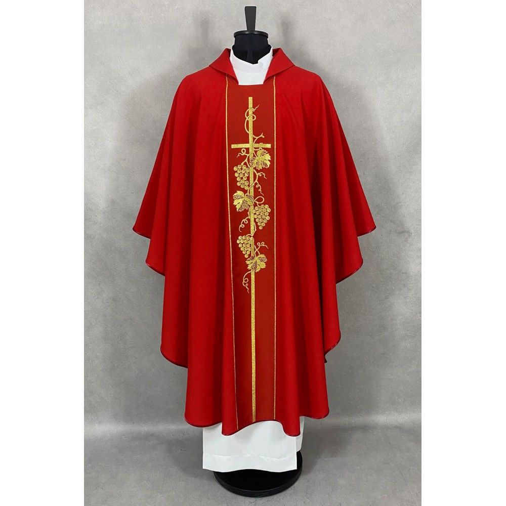 Ornat gotycki czerwony, pasy tkane (69K) - ORNATY NA WIELKI POST - zdjęcie 2 - Ornat gotycki czerwony, pasy tkane (69K)