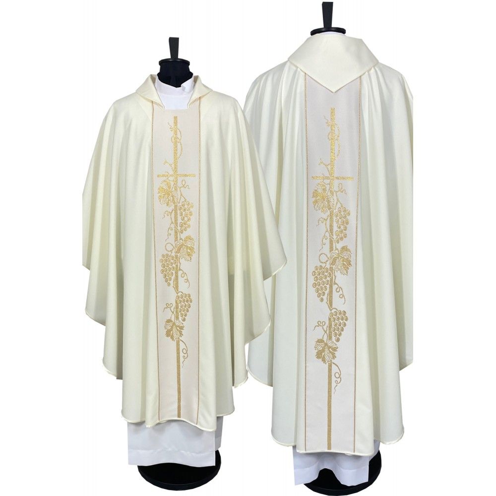 Ornat gotycki ecru, pasy tkane (70K) - Ornaty białe/ ecru - Nowość