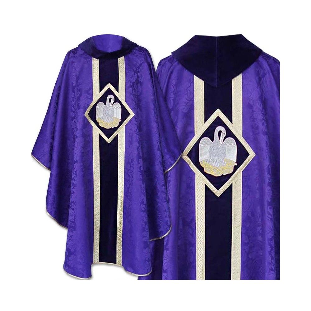 Ornat gotycki fioletowy, aksamitny pas z haftem Pelikana (73K) - Ornaty fioletowe - Nowość