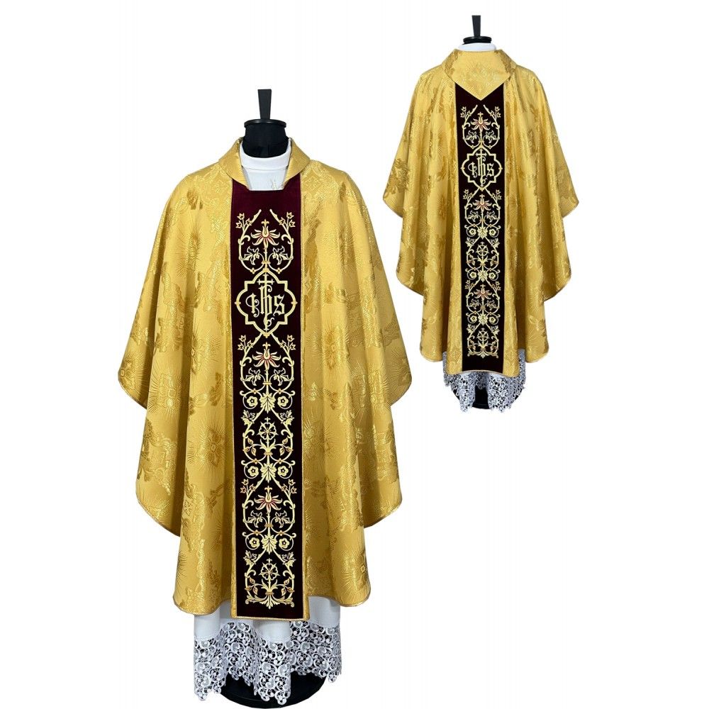 Ornat gotycki złoty, haftowany, pas aksamit IHS (74K) - Ornaty złote/srebrne - Nowość