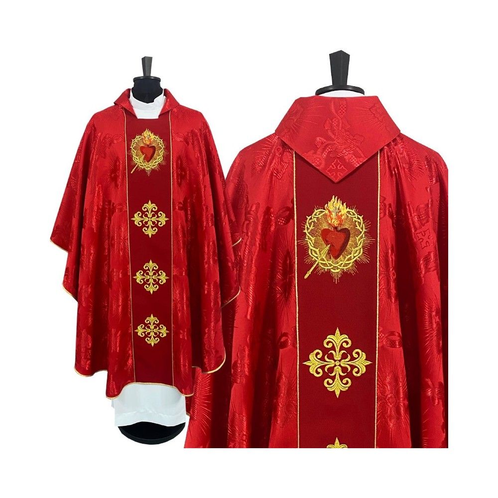 Ornat gotycki czerwony, haftowany - Serce w Koronie (76K) - Ornaty czerwone - Nowość