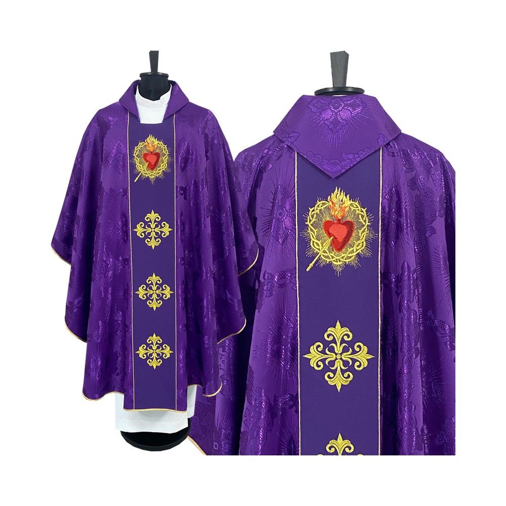 Ornat gotycki fioletowy, haftowany - Serce w Koronie (78K) - ORNATY NA WIELKI POST - Nowość