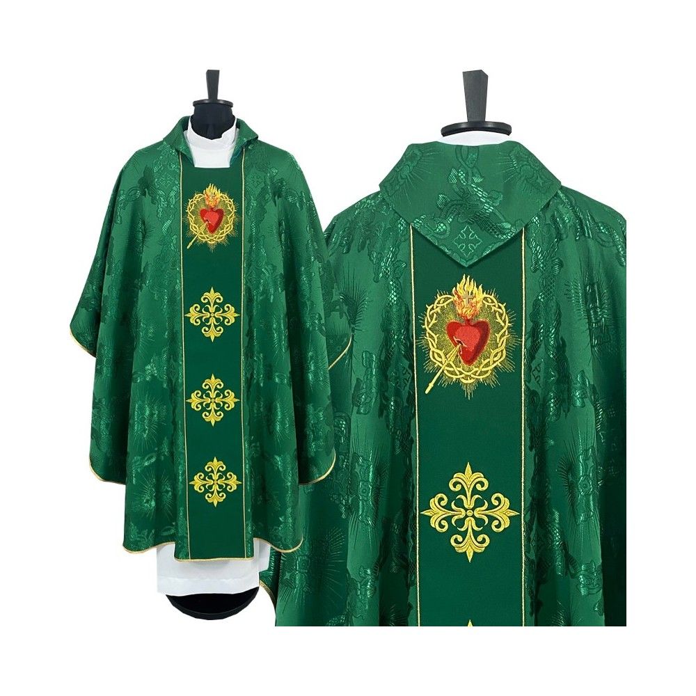 Ornat gotycki zielony, haftowany - Serce w Koronie (79K) - Ornaty zielone - Nowość