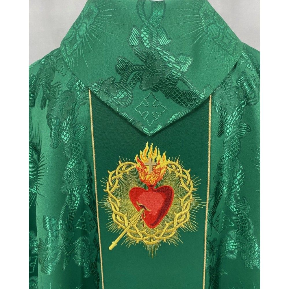 Ornat gotycki zielony, haftowany - Serce w Koronie (79K) - Ornaty zielone - zdjęcie 2 - Ornat gotycki zielony, haftowany - Serce w Koronie (79K)