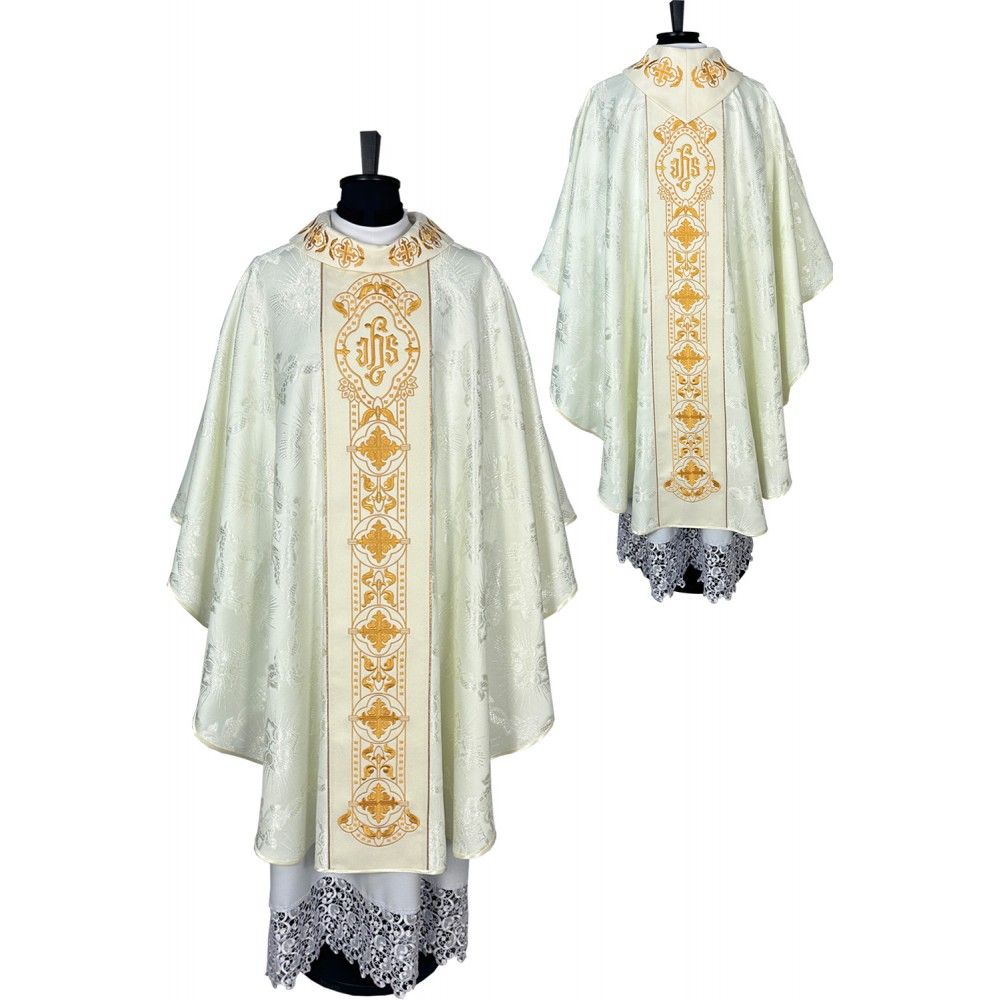 Ornat gotycki, haftowany IHS (82K) - Ornaty białe/ ecru - Nowość