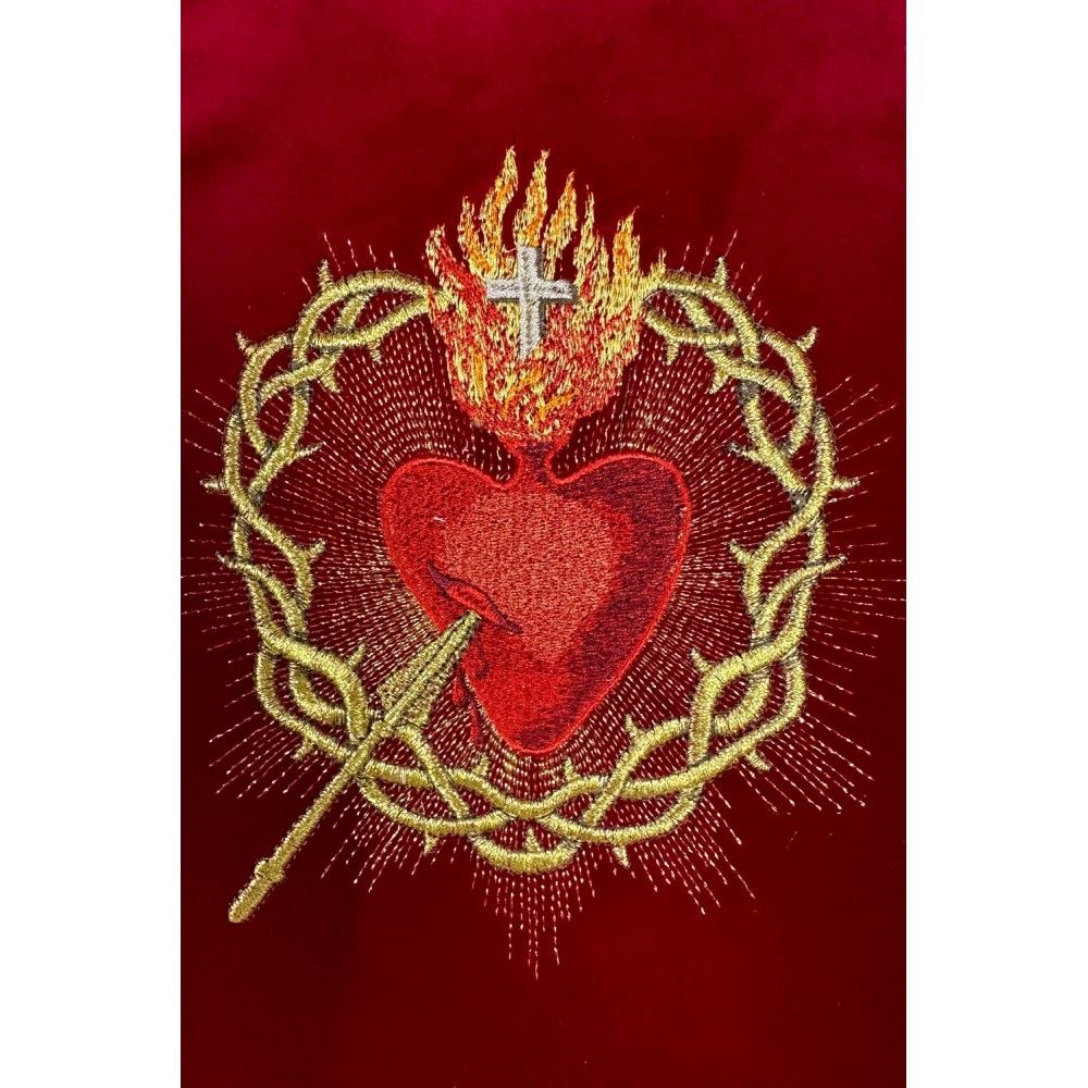 Ornat gotycki biały, haftowany, pas aksamit - Serce w Koronie (83K) - Ornaty białe/ ecru - zdjęcie 3 - Ornat gotycki biały, haftowany, pas aksamit - Serce w Koronie (83K)