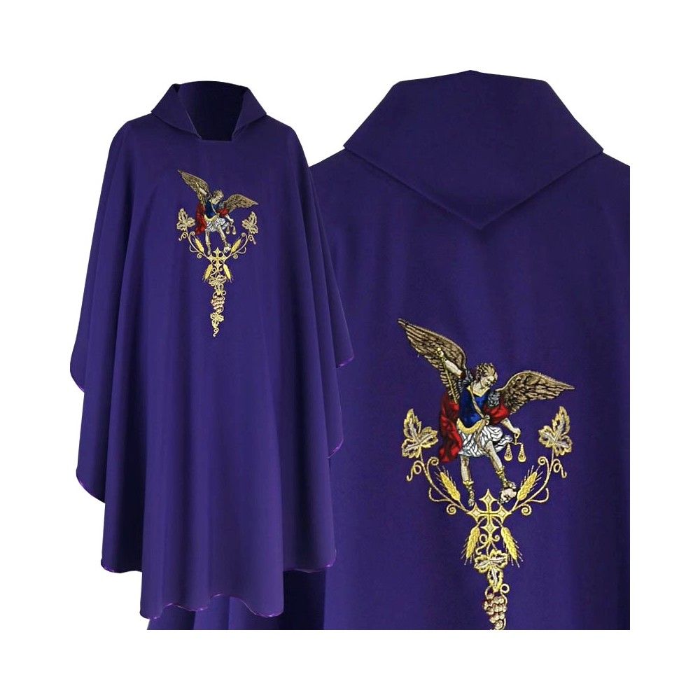 Ornat gotycki haftowany, fioletowy - Michał Archanioł (89K) - Ornaty z wizerunkiem świętych - Nowość