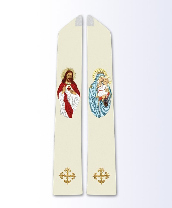 Stuła z wizerunkiem Serca Pana Jezusa i MB Szkaplerznej - Z POSTACIAMI - Nowość