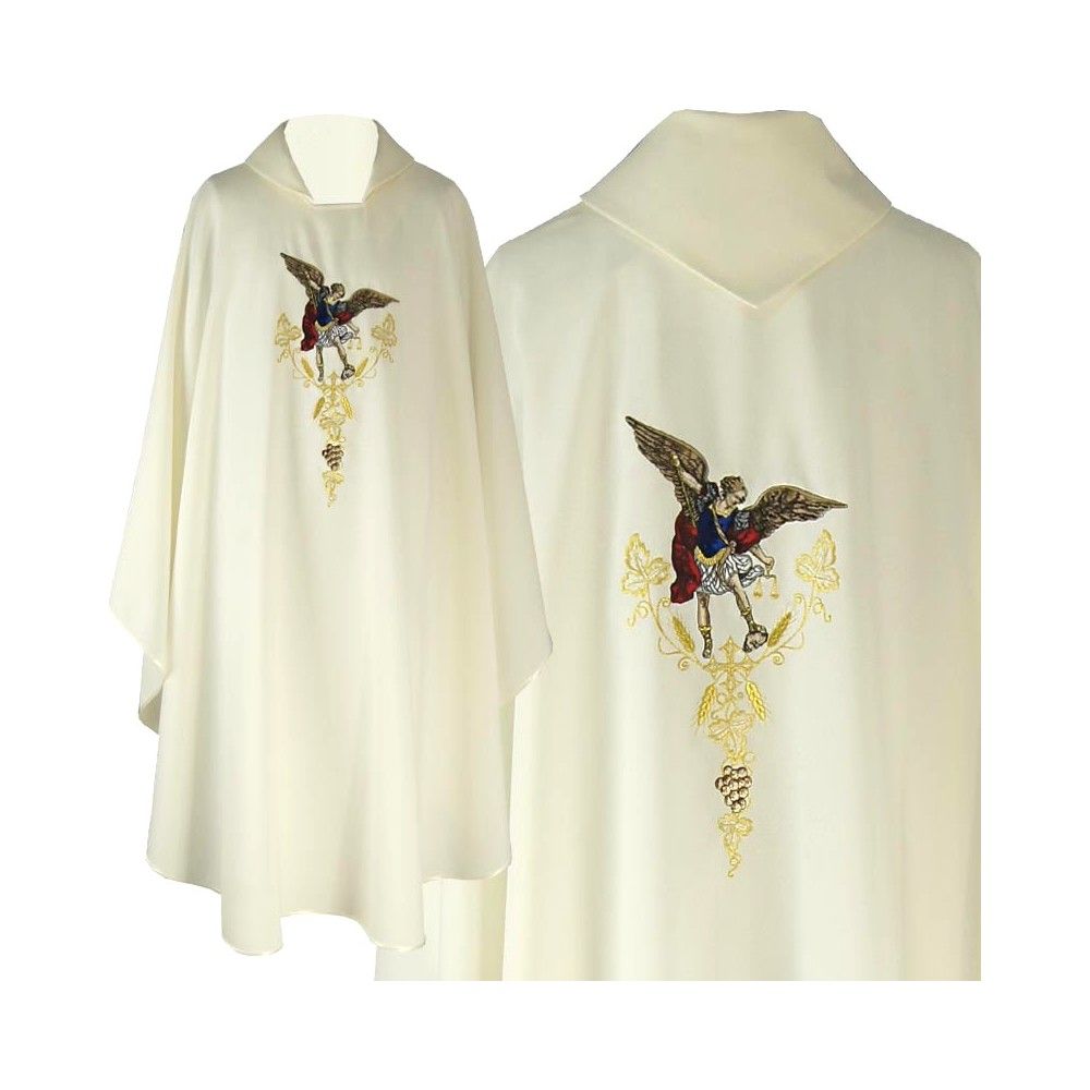 Ornat gotycki haftowany, ecru - Michał Archanioł (90K) - Ornaty z wizerunkiem świętych - Nowość