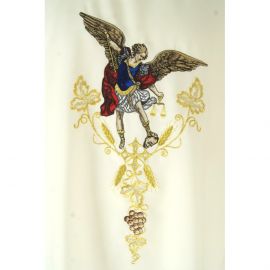 Ornat gotycki haftowany, ecru - Michał Archanioł (90K) - Ornaty z wizerunkiem świętych - zdjęcie 2 - Ornat gotycki haftowany, ecru - Michał Archanioł (90K)