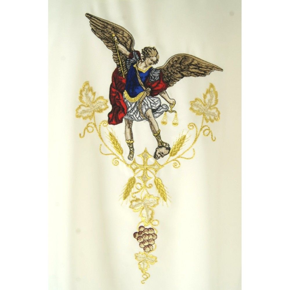 Ornat gotycki haftowany, ecru - Michał Archanioł (90K) - Ornaty z wizerunkiem świętych - zdjęcie 2 - Ornat gotycki haftowany, ecru - Michał Archanioł (90K)