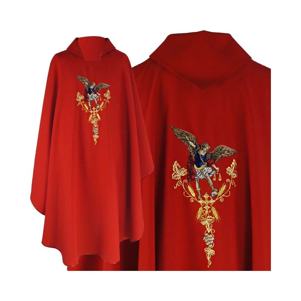 Ornat gotycki haftowany, czerwony - Michał Archanioł (91K) - Ornaty z wizerunkiem świętych - Nowość