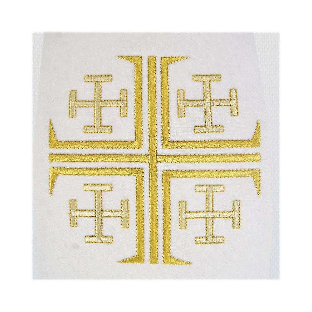 Ornat gotycki haftowany, biały - Krzyże Jerozolimskie (96K) - Ornaty białe/ ecru - zdjęcie 3 - Ornat gotycki haftowany, biały - Krzyże Jerozolimskie (96K)