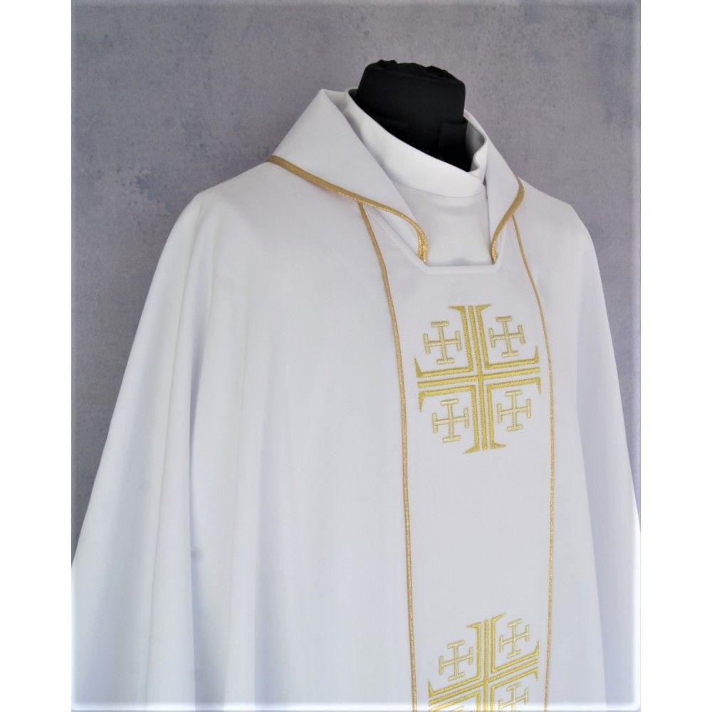 Ornat gotycki haftowany, biały - Krzyże Jerozolimskie (96K) - Ornaty białe/ ecru - zdjęcie 2 - Ornat gotycki haftowany, biały - Krzyże Jerozolimskie (96K)