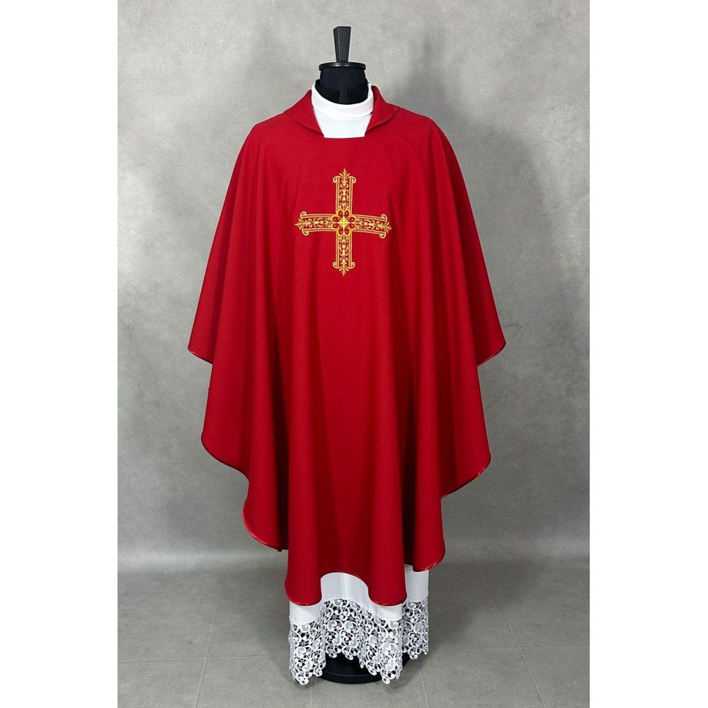 Ornat gotycki haftowany, czerwony - Krzyż (97K) - Ornaty czerwone - zdjęcie 2 - Ornat gotycki haftowany, czerwony - Krzyż (97K)