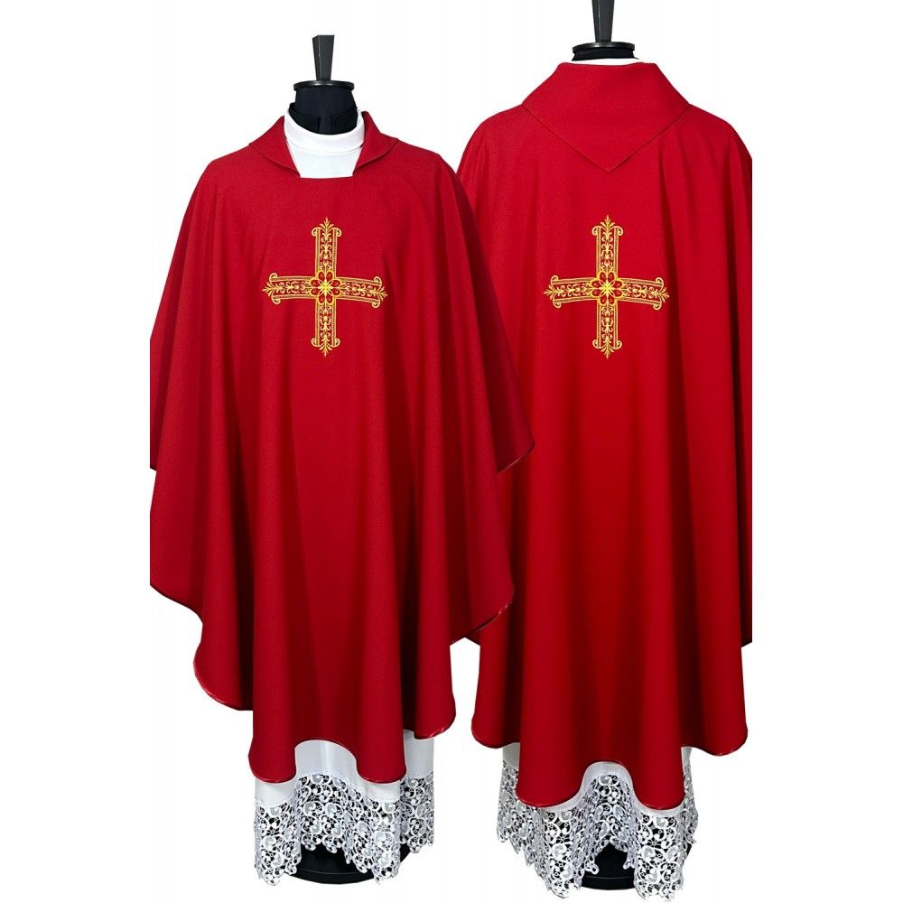 Ornat gotycki haftowany, czerwony - Krzyż (97K) - Ornaty czerwone - Nowość