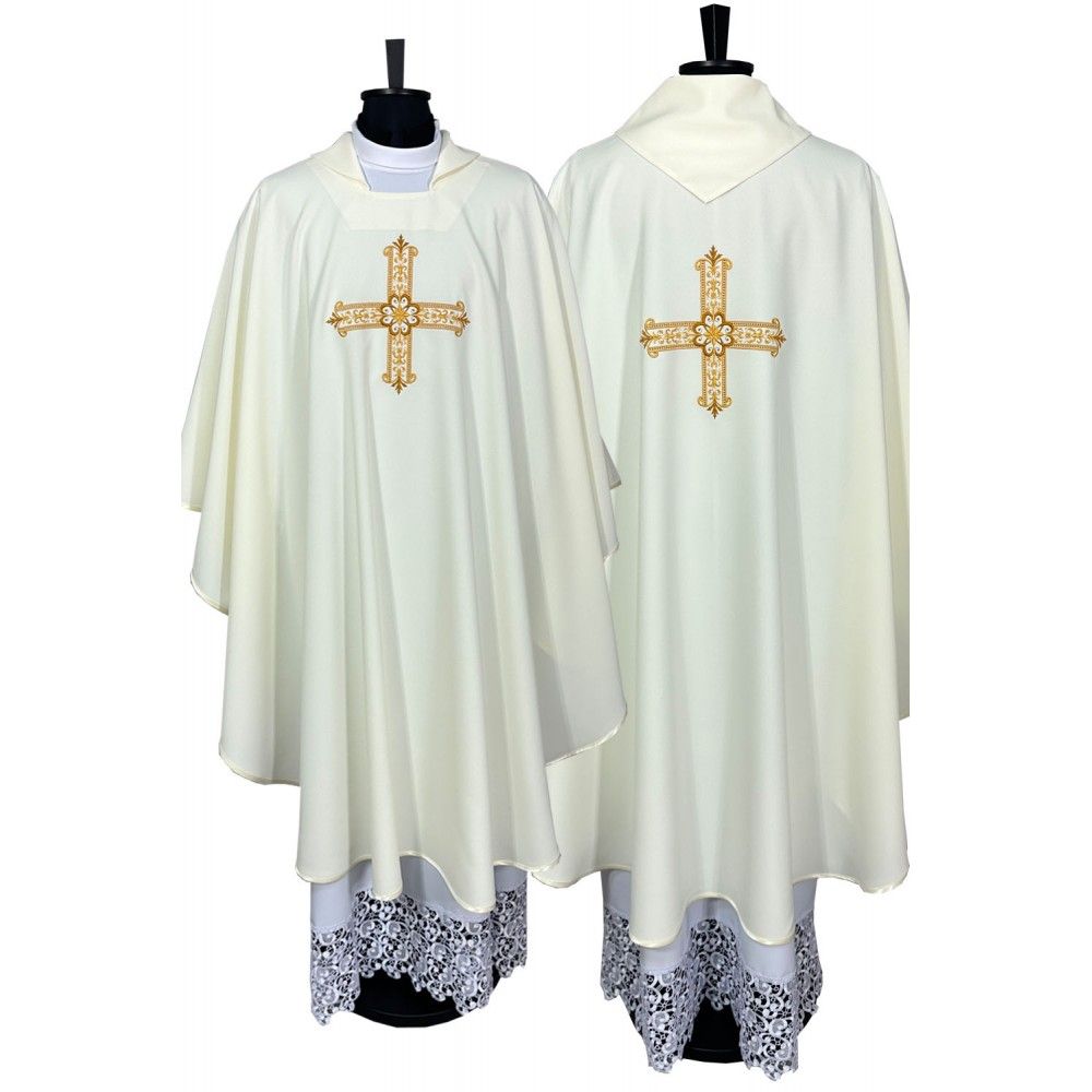 Ornat gotycki haftowany, ecru - Krzyż (98K) - Ornaty białe/ ecru - Nowość