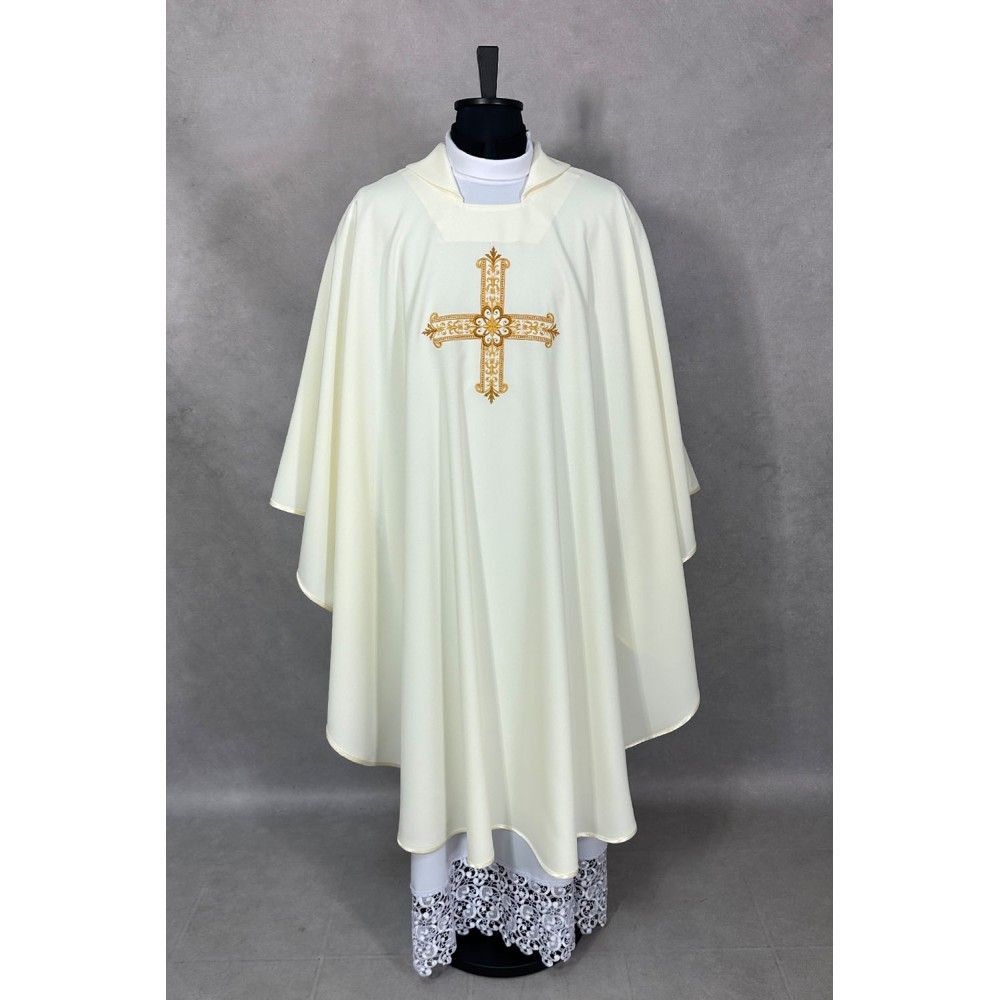 Ornat gotycki haftowany, ecru - Krzyż (98K) - Ornaty białe/ ecru - zdjęcie 2 - Ornat gotycki haftowany, ecru - Krzyż (98K)