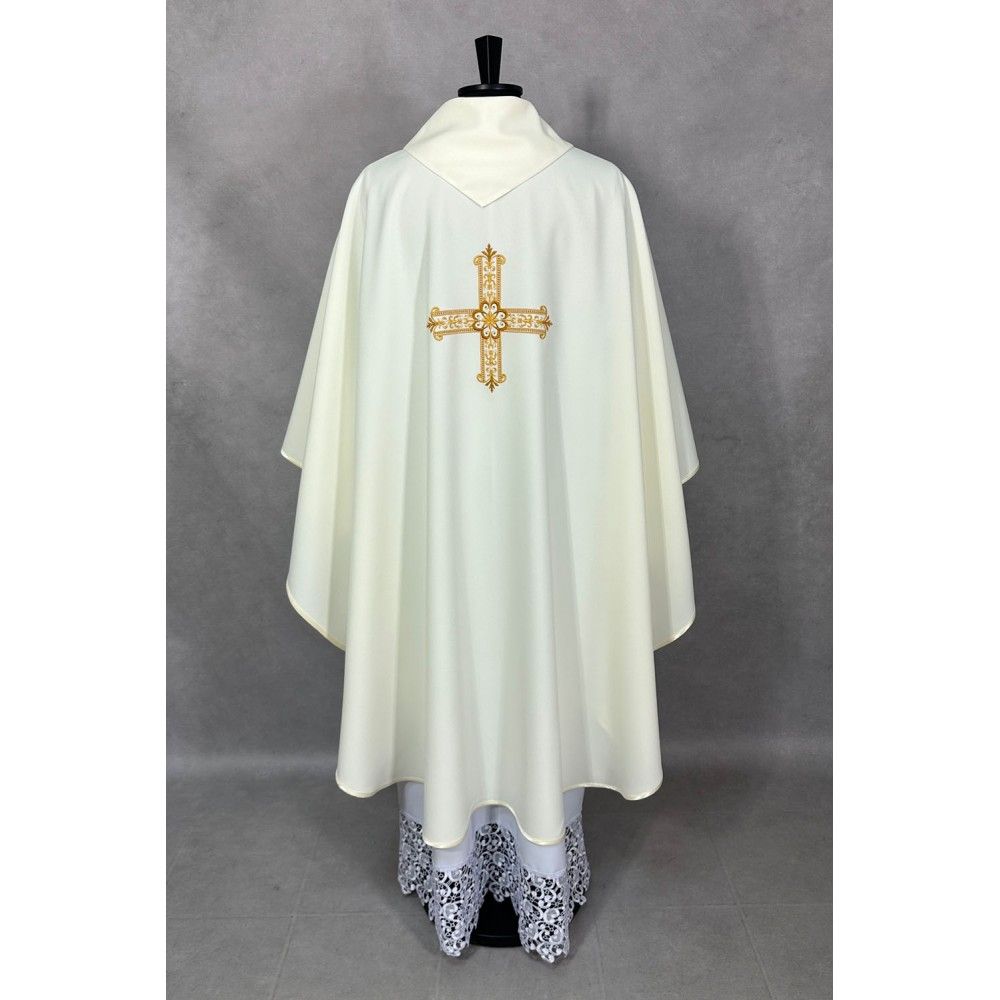 Ornat gotycki haftowany, ecru - Krzyż (98K) - Ornaty białe/ ecru - zdjęcie 3 - Ornat gotycki haftowany, ecru - Krzyż (98K)