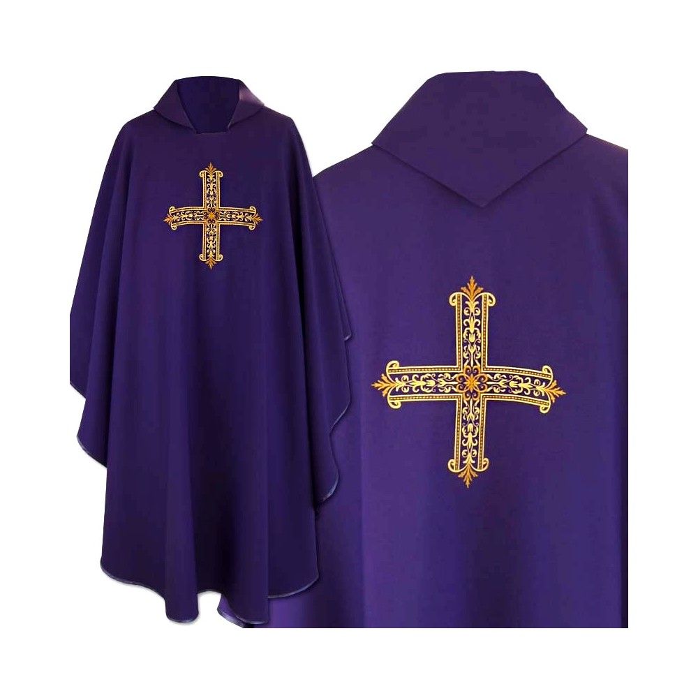 Ornat gotycki haftowany, fioletowy - Krzyż (99K) - Ornaty fioletowe - Nowość