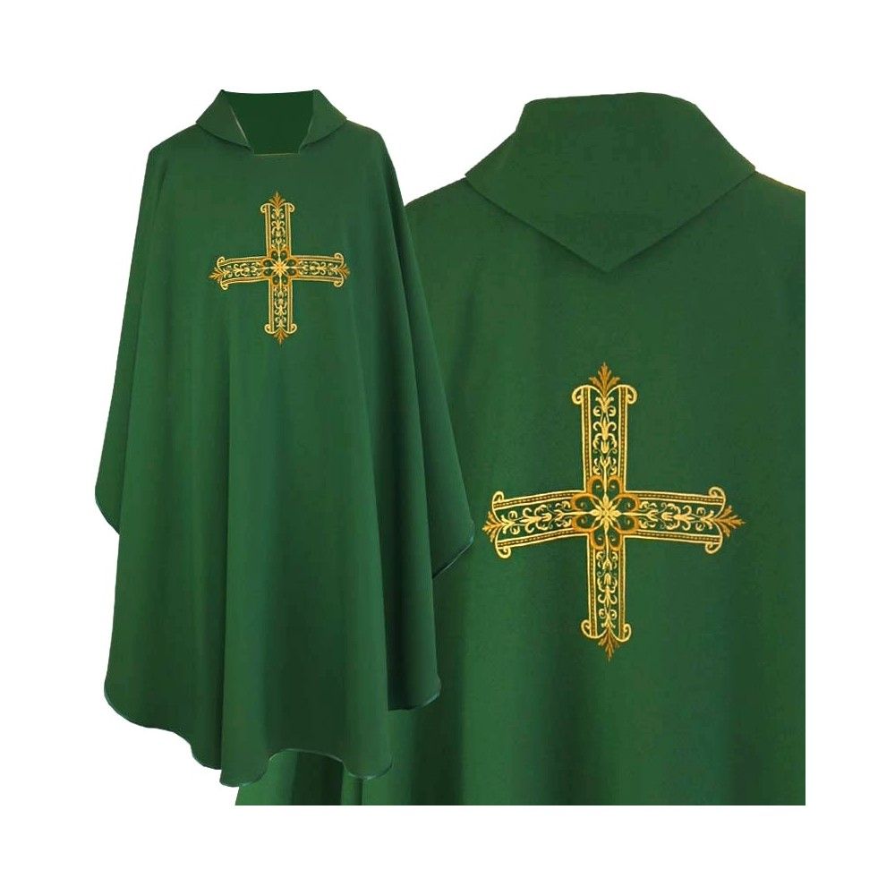 Ornat gotycki haftowany, zielony - Krzyż (100K) - Ornaty zielone - Nowość