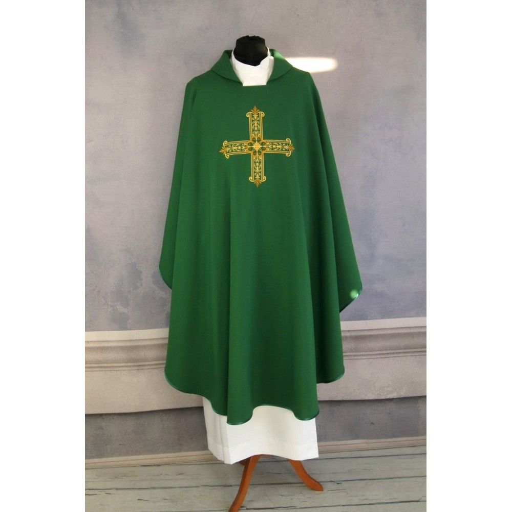 Ornat gotycki haftowany, zielony - Krzyż (100K) - Ornaty zielone - zdjęcie 2 - Ornat gotycki haftowany, zielony - Krzyż (100K)