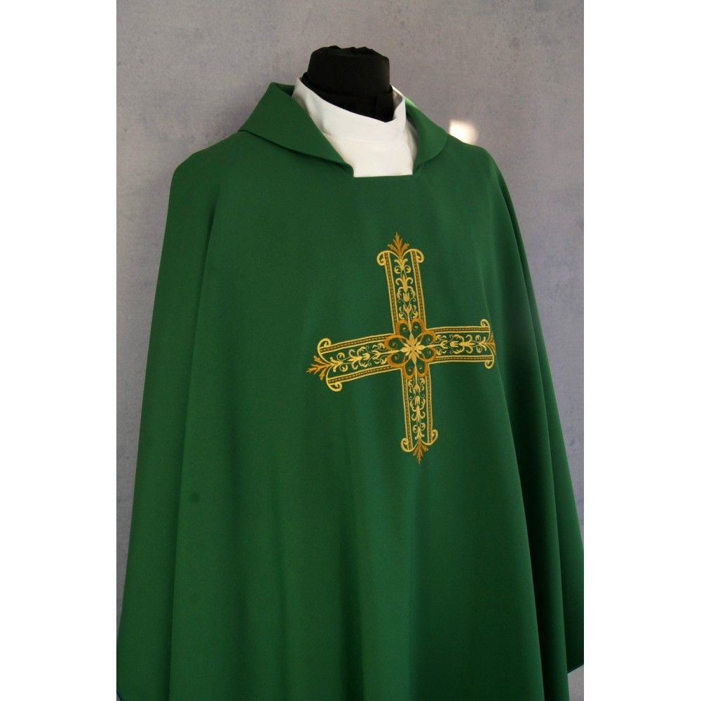 Ornat gotycki haftowany, zielony - Krzyż (100K) - Ornaty zielone - zdjęcie 3 - Ornat gotycki haftowany, zielony - Krzyż (100K)
